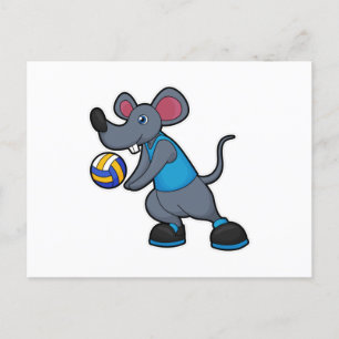 Carte Postale Souris en joueur de volley-ball avec ballon de vol