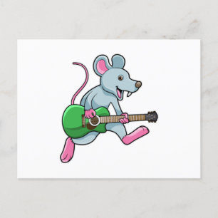 Carte Postale Souris en musique avec guitare