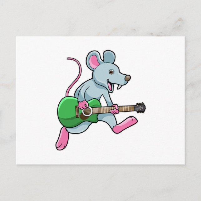 Carte Postale Souris en musique avec guitare (Devant)