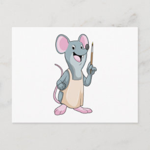 Carte Postale Souris en peintre avec pinceau