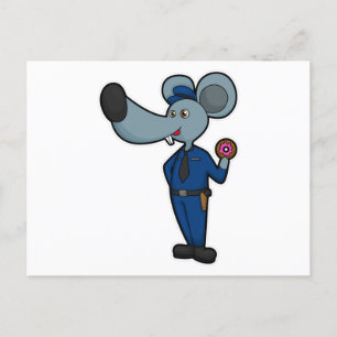 Carte Postale Souris en policier avec Donut