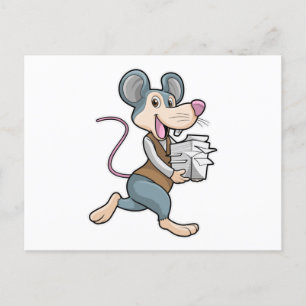 Carte Postale Souris en secrétaire avec papier