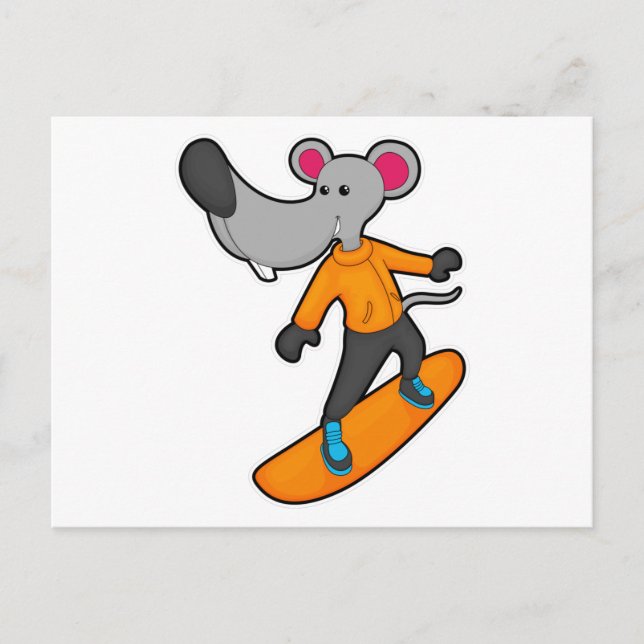 Carte Postale Souris en tant que snowboardeur avec snowboard (Devant)