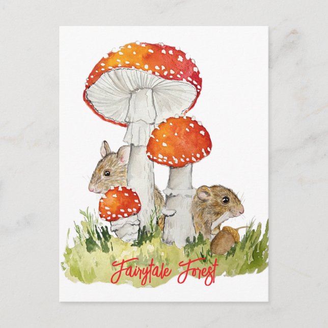 Carte Postale Souris et champignons forestiers (Devant)