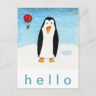 Carte Postale Souris et pingouin à ballon