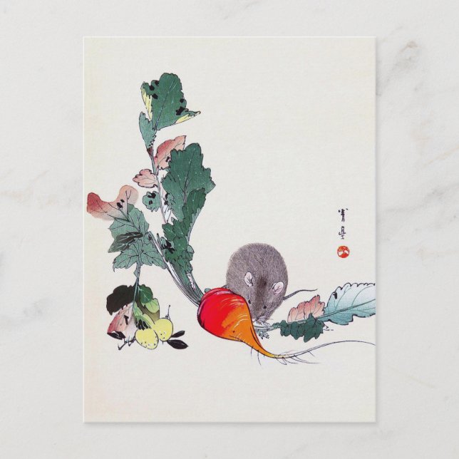 Carte Postale Souris et Radish rouge, Watanabe Seitei (Devant)