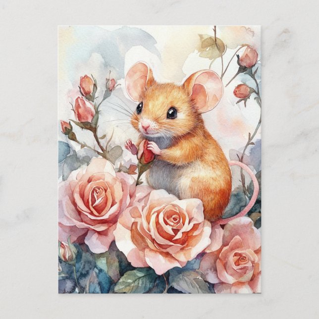 Carte Postale souris et rose (Devant)