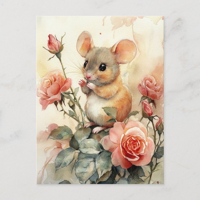 Carte Postale souris et rose (Devant)