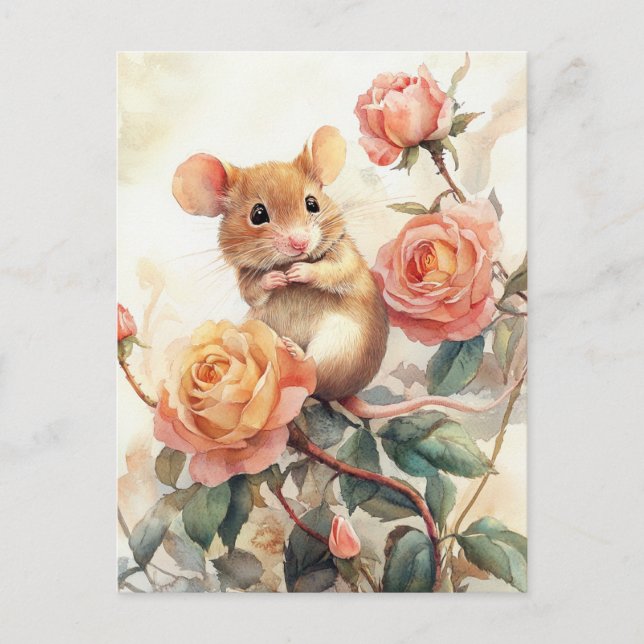 Carte Postale souris et roses (Devant)