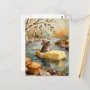 Carte Postale Souris Fantastique Flottant en Rivière sur un Rade