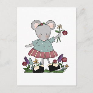 Carte Postale Souris grise en Jardin Fleur T-shirts et cadeaux