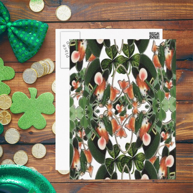 Carte Postale Souris irlandaise Kaleidoscope Deux Saint Patrick  (Irish Mouse Kaleidoscope Two St Patrick's Day Postcard)