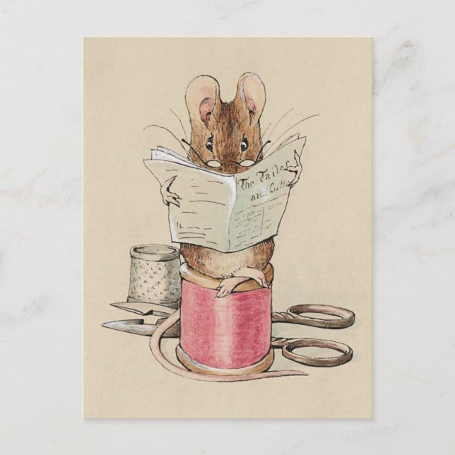 Carte Postale Souris lire le journal Vintage (Devant)