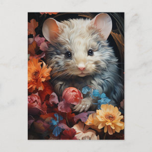 Carte Postale Souris mignonne dans les fleurs