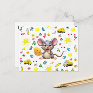 Carte postale Souris Mignonne Fromage Chat Camions