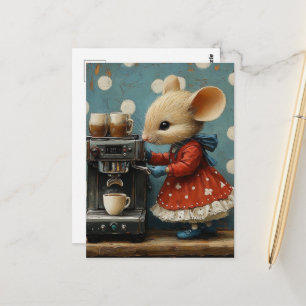 Carte Postale Souris Mignonne Prépare du Café