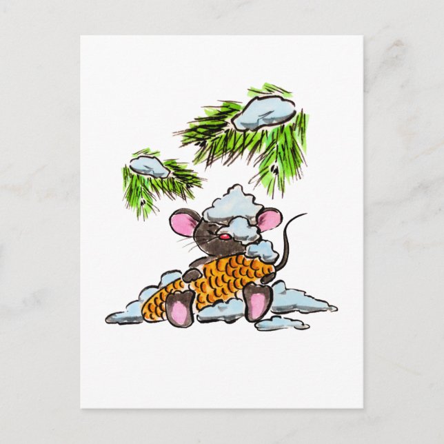 Carte Postale Souris Noël et Nouvel An avec cône (Devant)