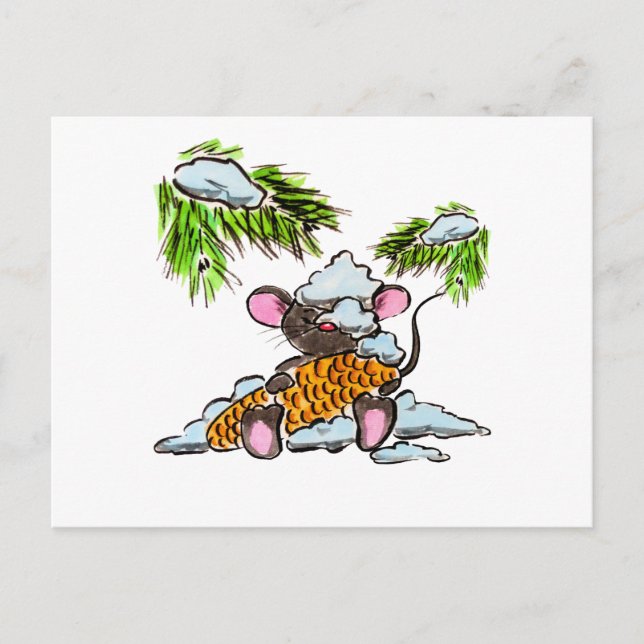 Carte Postale Souris Noël et Nouvel An avec cône (Devant)