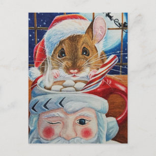 Carte Postale Souris père Noël Field avec Aquarelle de Coco Hot