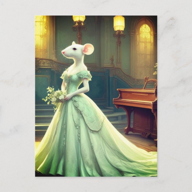 Carte Postale Souris portant une robe fantaisie (Devant)