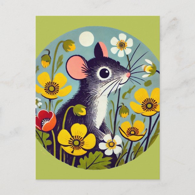 Carte Postale Souris Rétro avec Bouton d'Or  (Devant)