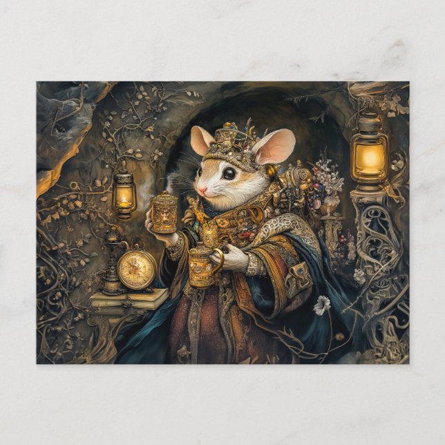 Carte Postale Souris roi dans un arbre château de racines (Devant)