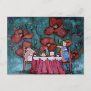 Carte Postale Souris Whimsical Tea Party et oiseaux