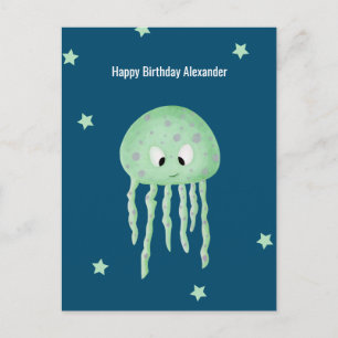 Carte Postale Sous la mer Jellyfish Personnalisé Blue Anniversai