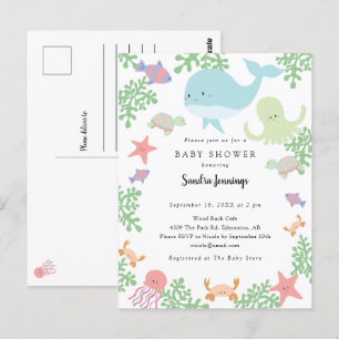 Carte Postale Sous le Baby shower marin Cute Pastel Kawaii