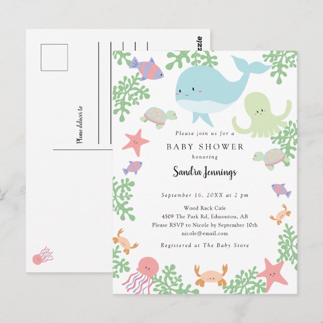 Carte Postale Sous le Baby shower marin Cute Pastel Kawaii (Devant / Derrière)