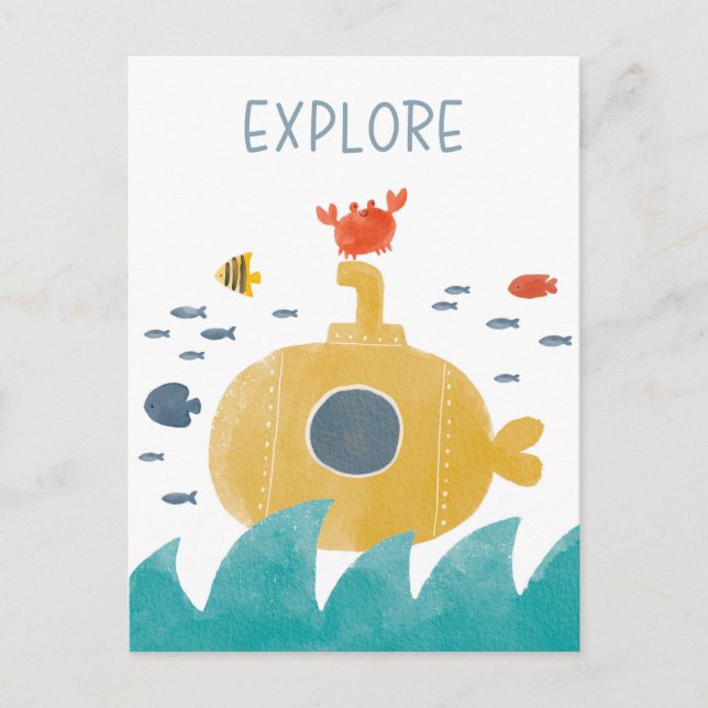 Carte Postale Sous-marin Cute Doodle | Explorer (Devant)