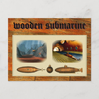 Carte Postale sous-marin en bois