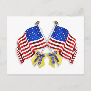 Carte Postale Soutenez nos troupes rubans jaunes et drapeaux