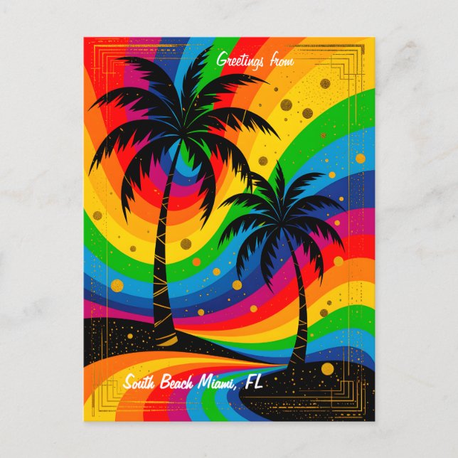 Carte Postale [South Beach Vibes] Colorful Retro Palm Trees (Devant)