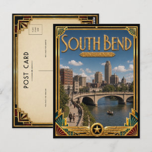 Carte Postale South Bend Indiana Art Déco vintage de l'âge d'or