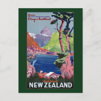 Carte Postale South Island New Zealand Poster vintage restauré