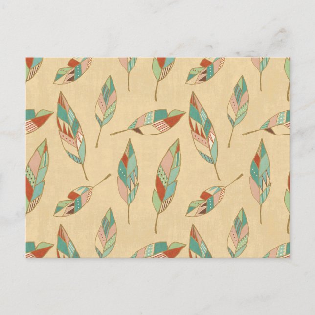 Carte Postale Southwest Geo Step | Coral Feather Pattern (Devant)