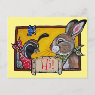 Carte Postale Southwest Hi Hello Animal Rabbit Quail Souvenir