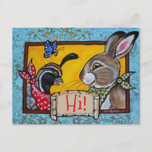 Carte Postale Southwest Hi Hello Rabbit Quail Souvenir