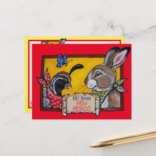 Carte Postale Southwest New Mexico Rabbit Quail Desert Souvenir