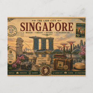 Carte Postale  Souvenir de vacances à Singapour vintage