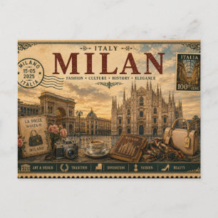 Carte Postale Souvenir de vacances vintage à Milan
