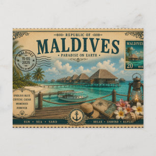 Carte Postale Souvenir de vacances vintage aux Maldives