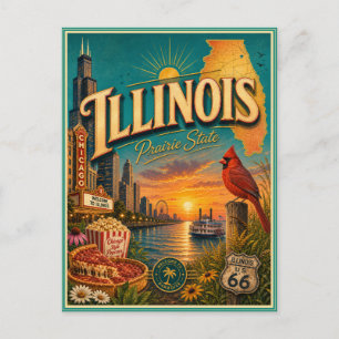 Carte postale souvenir de voyage rétro de l'Illino
