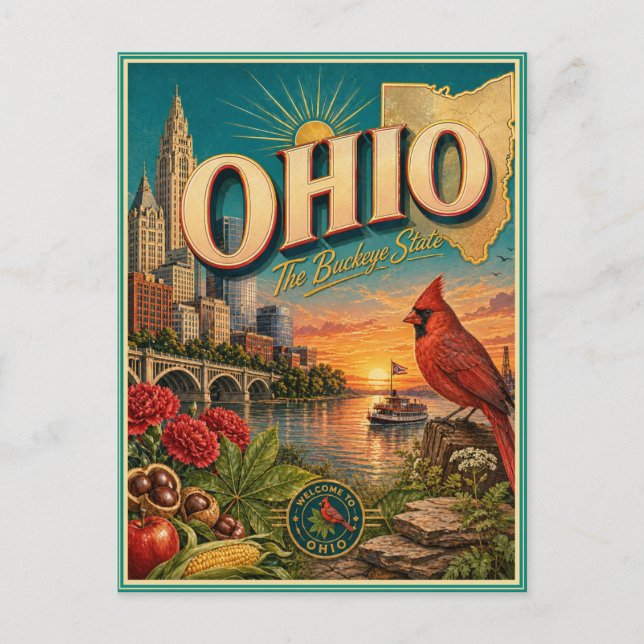 Carte postale souvenir de voyage rétro de l'Ohio (Devant)