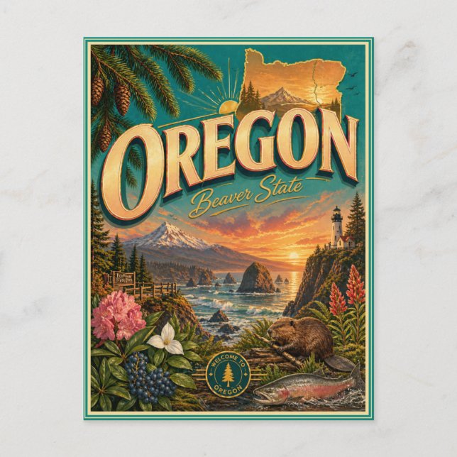 Carte postale souvenir de voyage rétro de l'Oregon (Devant)