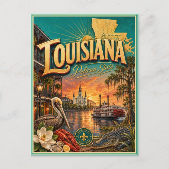 Carte postale souvenir de voyage rétro de Louisian (Devant)