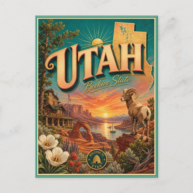 Carte postale souvenir de voyage rétro de l'Utah (Devant)