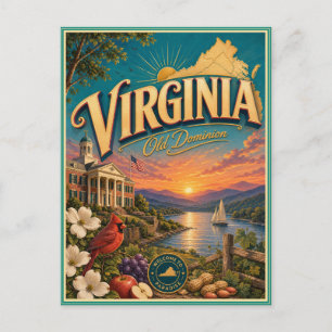 Carte postale souvenir de voyage rétro de Virginie