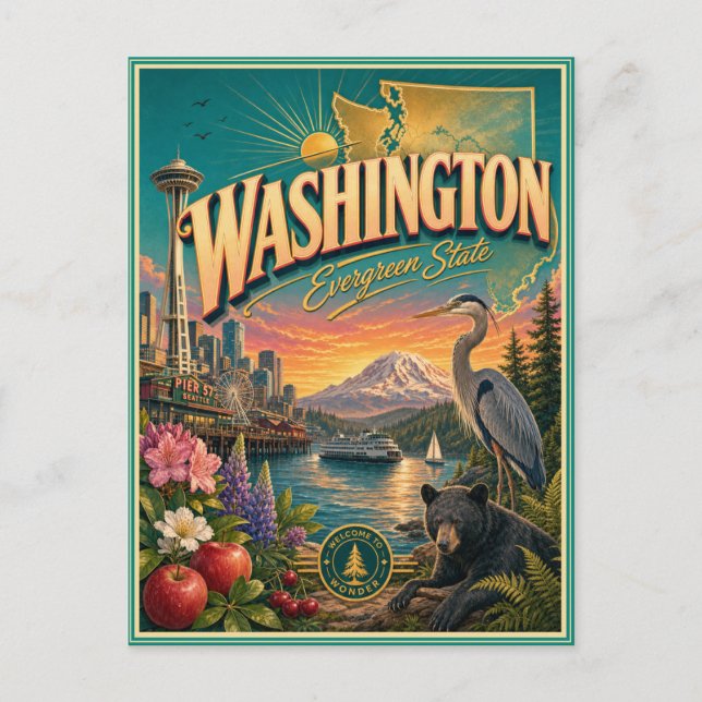 Carte postale souvenir de voyage rétro de Washingt (Devant)